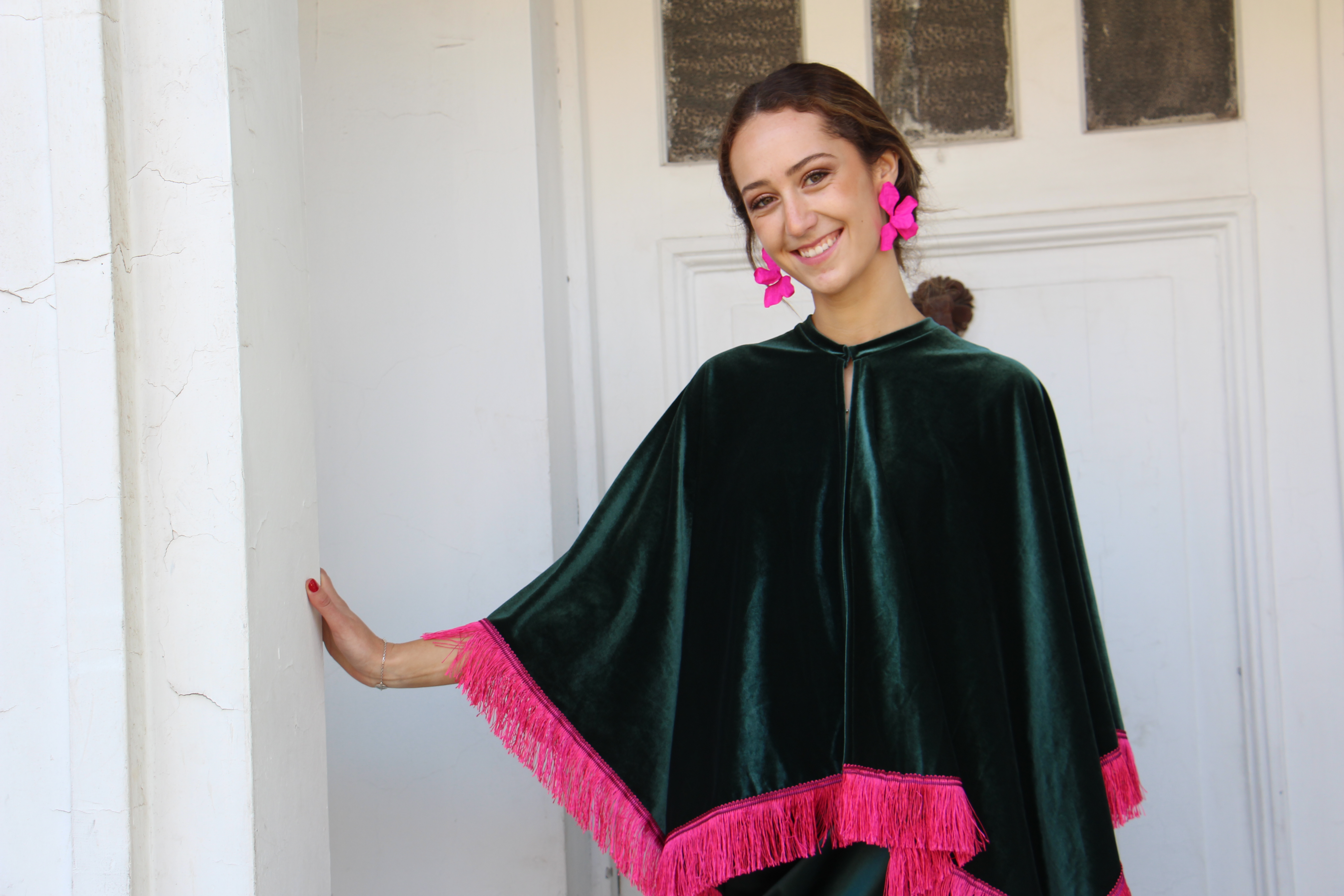 Bari verde flecos fucsia, detalle 3